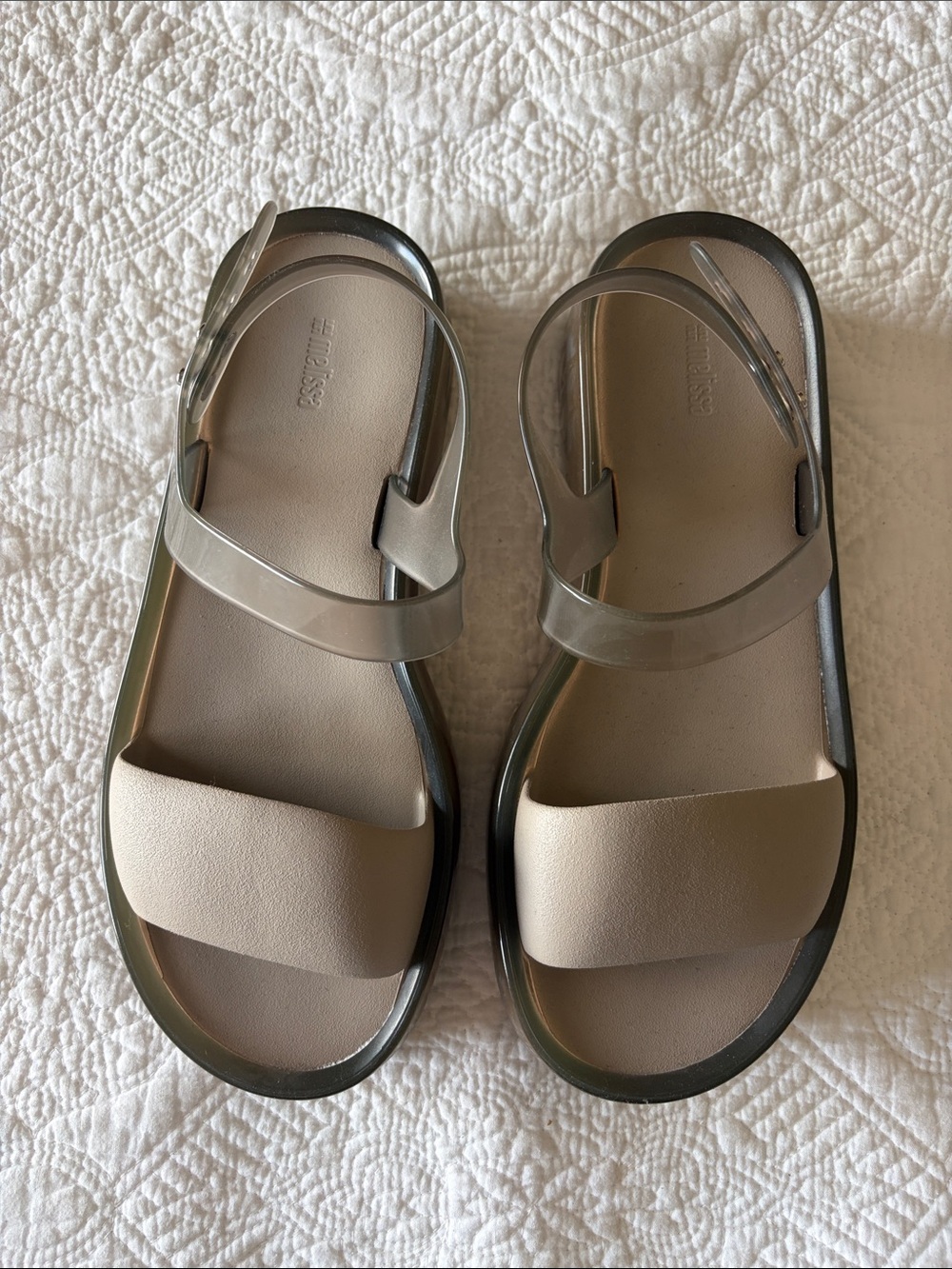 Melissa Beige Sandals with Clear Ankle Straps